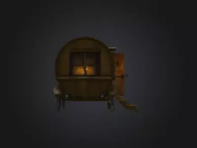 Mystical Caravan in the Woods Low-poly 3D model