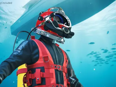  Commercial Diving Suit with Helmet and Air Tank Rigged 