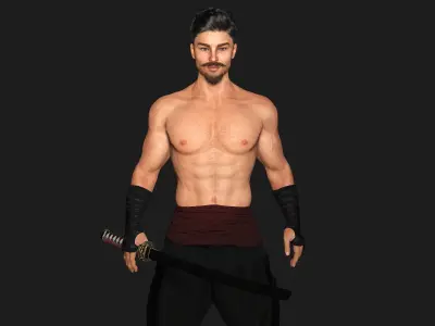 AAA 3D REALISTIC CHARACTER - MUSCULAR MAN KUNGFU OUTFIT Low-poly 3D model