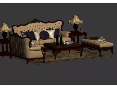 European classical luxury sofa Low-poly 3D model