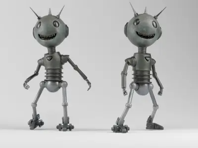 Game Ready Character Creepy Smiling Retro Robot  Low-poly 3D model