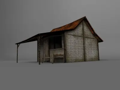 Small Hut with Bamboo Wall - 3D Model Low-poly 3D model