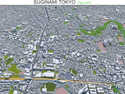Suginami Tokyo 10km Low-poly 3D model