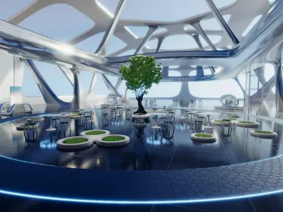  Exhibition Hall Futuristic Interior Unity Low-poly 3D model