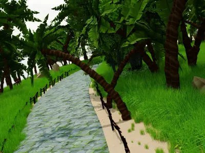 GameReady Island Scene Animated Characters Camera Lighting Setup Low-poly 3D model
