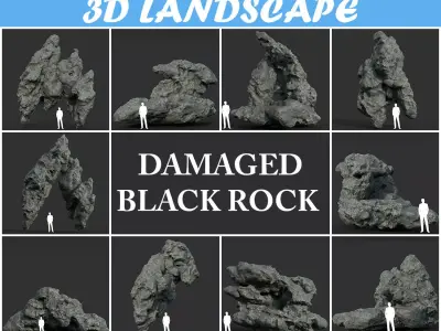 Low poly Damaged Black Rock B 190429 Low-poly 3D model