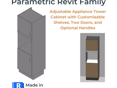 PARAMETRIC REVIT FAMILY Appliance Tower Cabinet 2 Doors Handles 3D model