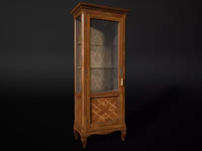 Vintage Wooden Glass Cupboard - High-Quality PBR Low-poly 3D model