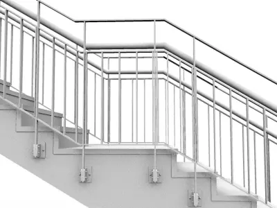 Architectural Staircase with Steel Handrail and Steel Guard 3D model