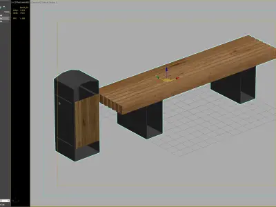 Modern Basic Outdoor Bench with Integrated Trash Bin 3D model