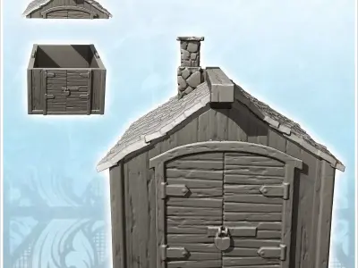 Medieval wooden warehouse with slate roof and chimney 6 - Mediev 3D print model
