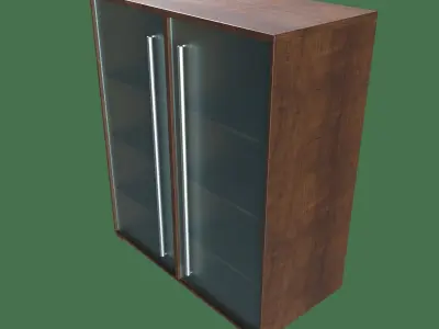 Bookshelf wooden cabinet with glass doors Low-poly 3D model