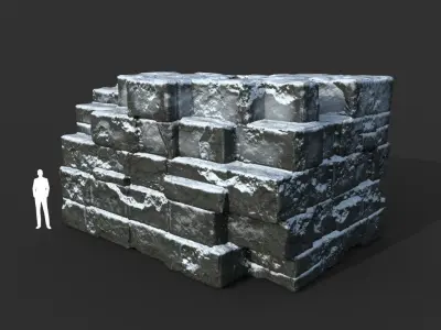 Low poly Snow Ruin Medieval Construction Low-poly 3D model