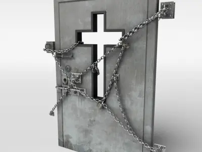 Scary door with chains Low-poly 3D model