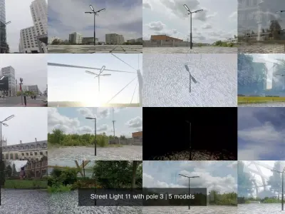 Street Light 11 with pole 3 3D Model Pack