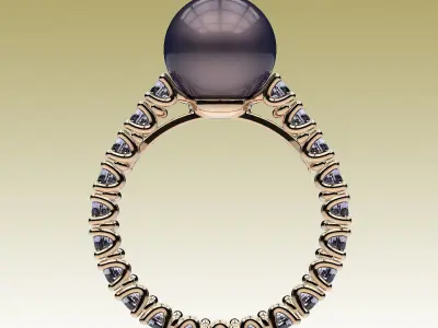 RingPearl tahitian pearl and diamond ring 3D print model