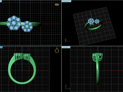 Open Design Cluster Ring with Round Stones 3D print model