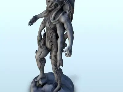 Four-handed alien with tentacules 3 - Future Sci-Fi SF Post apoc 3D print model