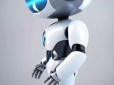 Cute White Robot 3D Model Blue Glow Futuristic Design Low-poly 3D model