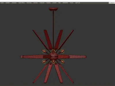 Bernice 8 light Antique Black Sputnik Natural Wood Chandelier Low-poly 3D model