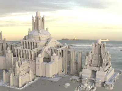 Babylon temple complex bridge fantasy 3D model