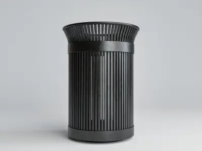 Steel Waste Bin Low-poly 3D model