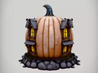 Pumpkin House 3D Model Cartoon Stylized Haunted House Low Poly Low-poly 3D model
