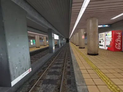 Japan Subway Train Station PS1 style Low-poly 3D model