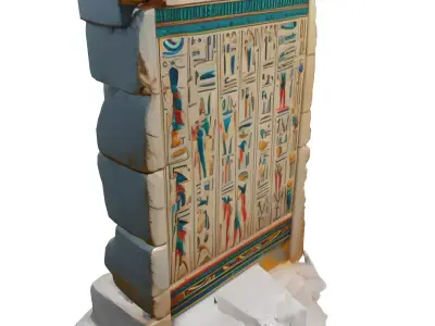 Ancient Egyptian Stone Wall with Hieroglyphs Low-poly 3D model