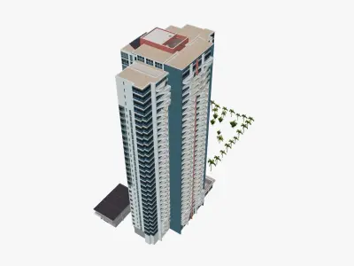 Marina tall building with palm trees Low-poly 3D model
