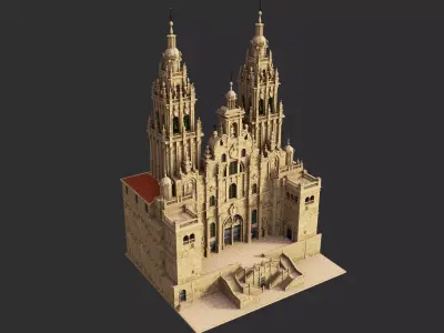 Facade of Obradoiro Santiago de Compostela Cathedral 3D model