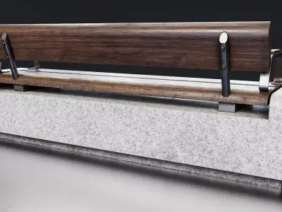 Modern Concrete and Wood Park Bench Low-poly 3D model