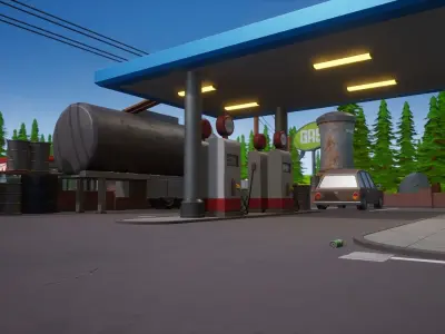 Stylized Low Poly FPS Map 2 - Gas Station Low-poly 3D model
