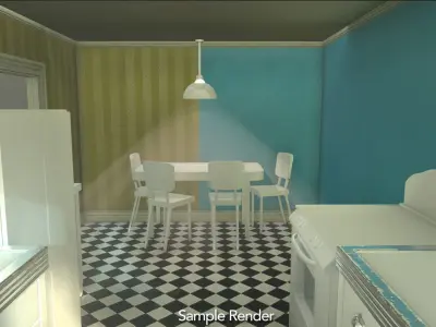 Retro Kitchen - Modular Wall - Floor - Ceiling Low-poly 3D model