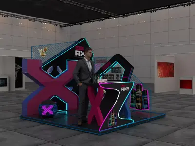 High-Impact Neon Neon Exhibition Stand with Integrated Branding 3D model
