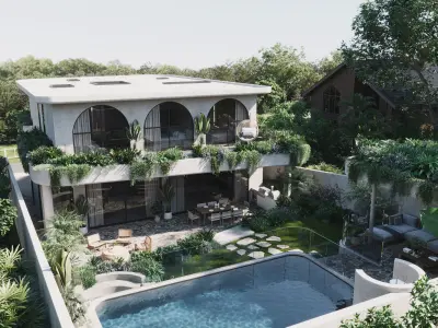 Exterior villa rendering Low-poly 3D model