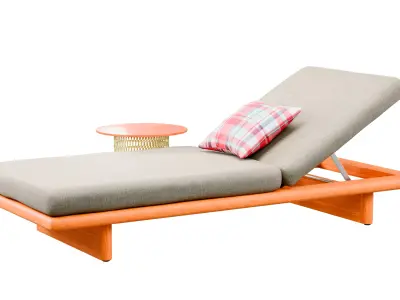 Adjustable Wooden Sun Lounger with Cushion 3D model
