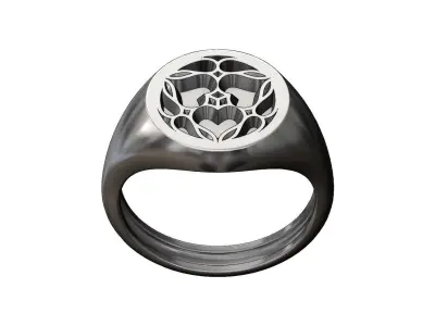 Round signet ring with gothic ornament N01 3D print model