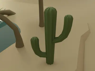 Oasis island with palm trees and cactus Low-poly 3D model