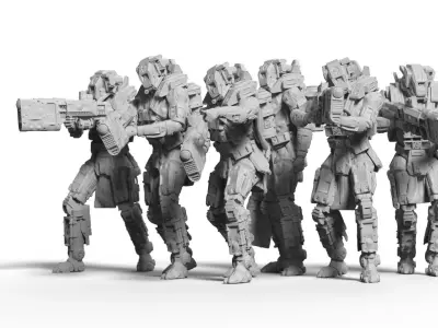 Sci Fi Battle Armor Miniatures - Energy Laser Rifle Team 3D print model