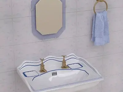 Stylish Pedestal Wash Basin and Props 3D model