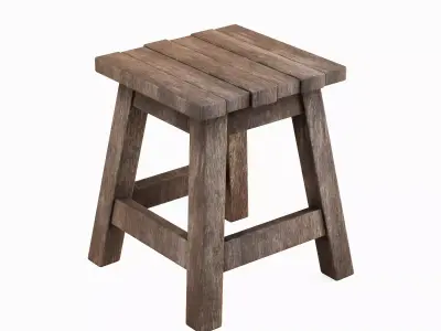 Medieval Wooden Stool 03 Low-poly 3D model