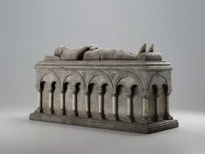 Romanesque Stone Sarcophagus Low-poly 3D model