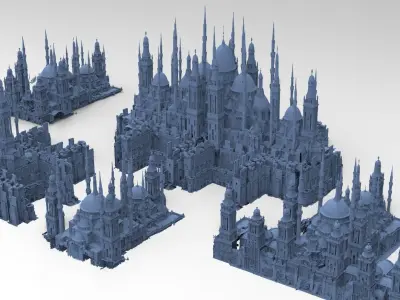 Fantasy City Gothic Architecture Kitbash  3D model