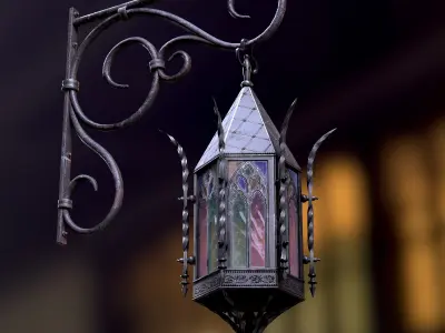 Gothic Street Lantern Low-poly 3D model