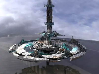 Cloud City Ringed city hub Low-poly 3D model