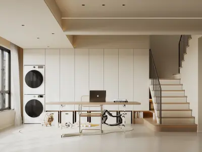 Warm  modern living room scene 3D model