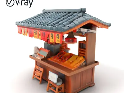 Authentic Korean Street Food Stall model pack Low-poly 3D model