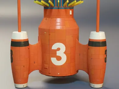 Thunderbird orange rocket with number Low-poly 3D model