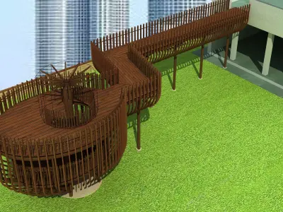 Elevated Wooden Walkway and Cocoon Pavilion Complete Scene 3D model
